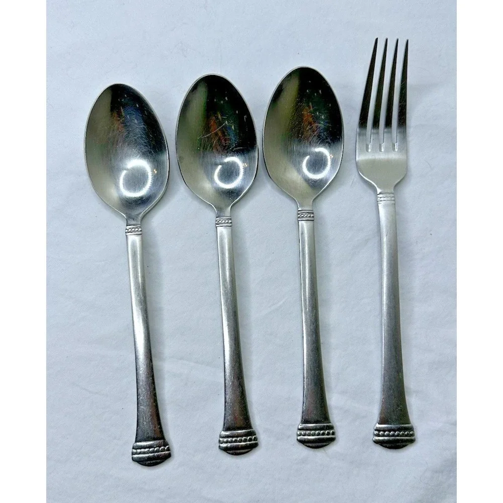 Towle Beaded Classic Stainless Flatware Dinner Fork Spoons  4 Pc Set
